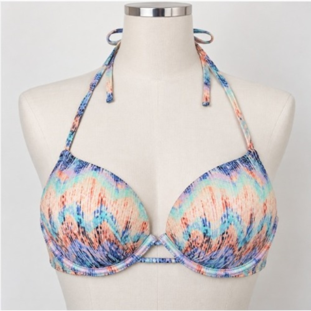 Victoria's Secret Bombshell Watercolor Push-Up Tie Bikini Swimsuit Top 32A